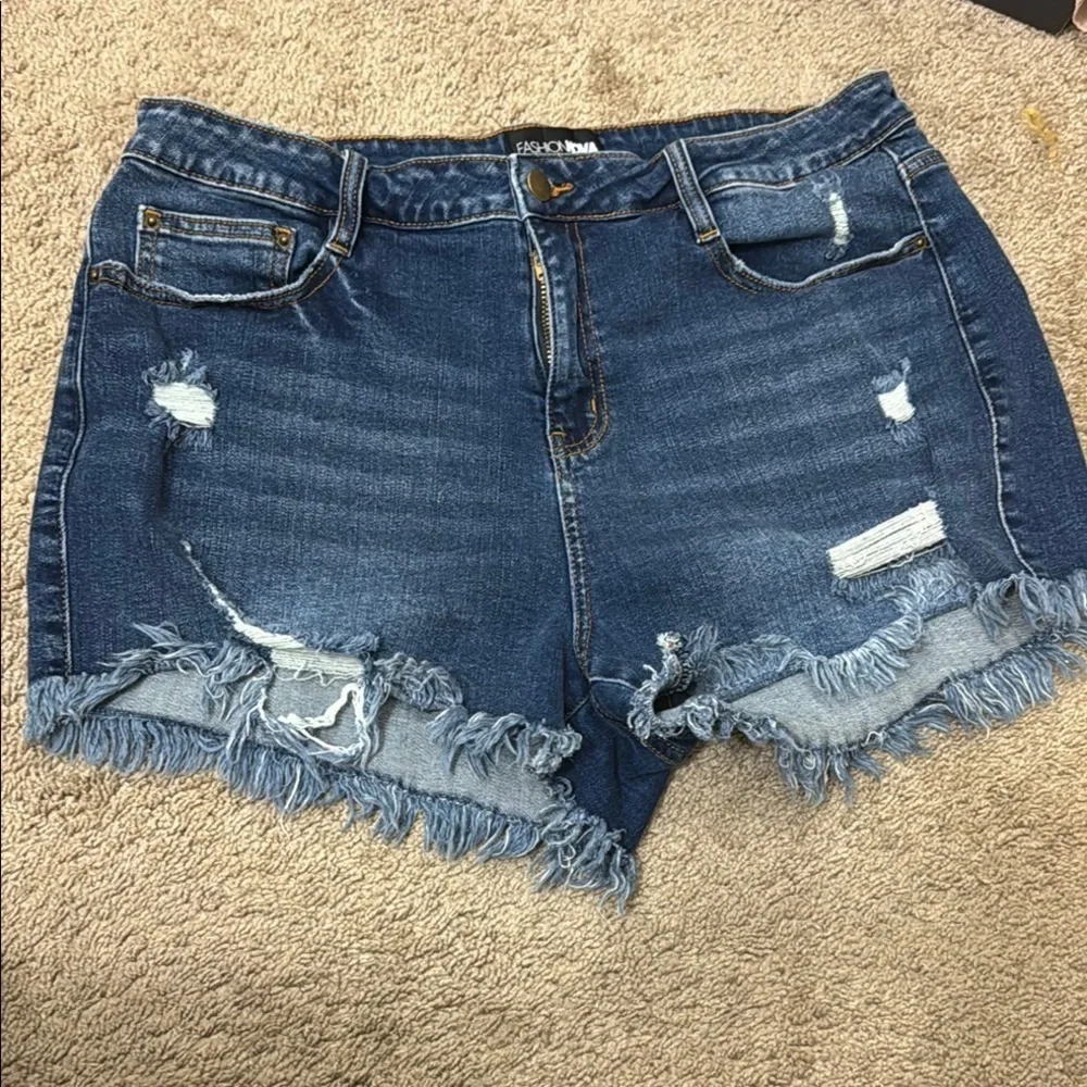 Women's Distressed Denim Shorts - Blue